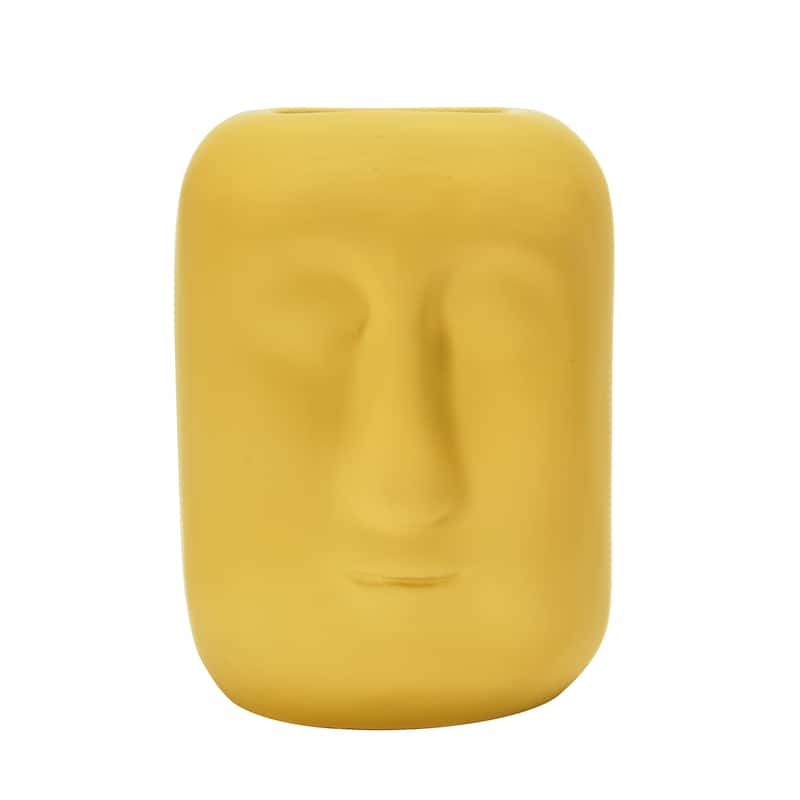 Stoneware Planter with Face, Latex Glaze