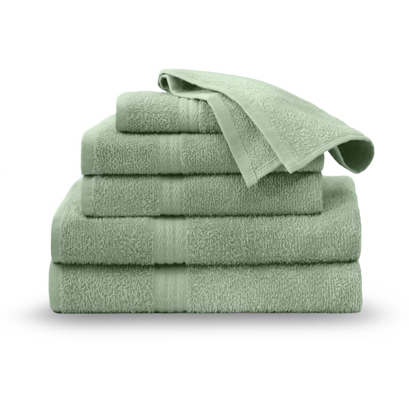 Superior Miami 100% Cotton 6-Piece Towel Set - Lightweight & Quick Drying - 6-Piece - Light Sage