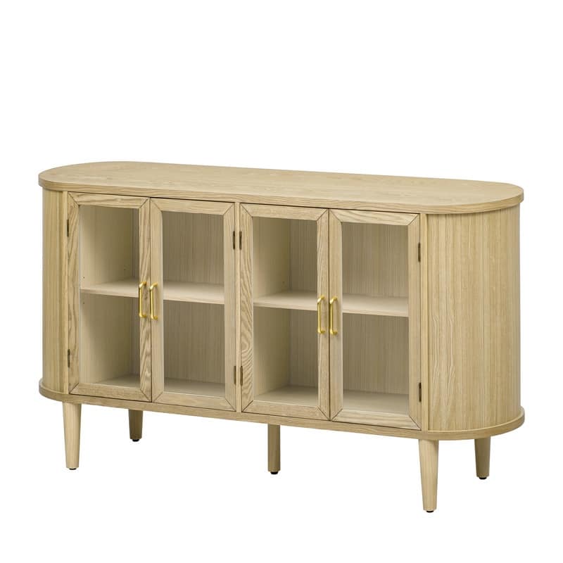 Wooden Farmhouse-Style Sideboard Buffet Cabinet with Glass Doors and Adjustable Shelves for Kitchen, Dining Room.