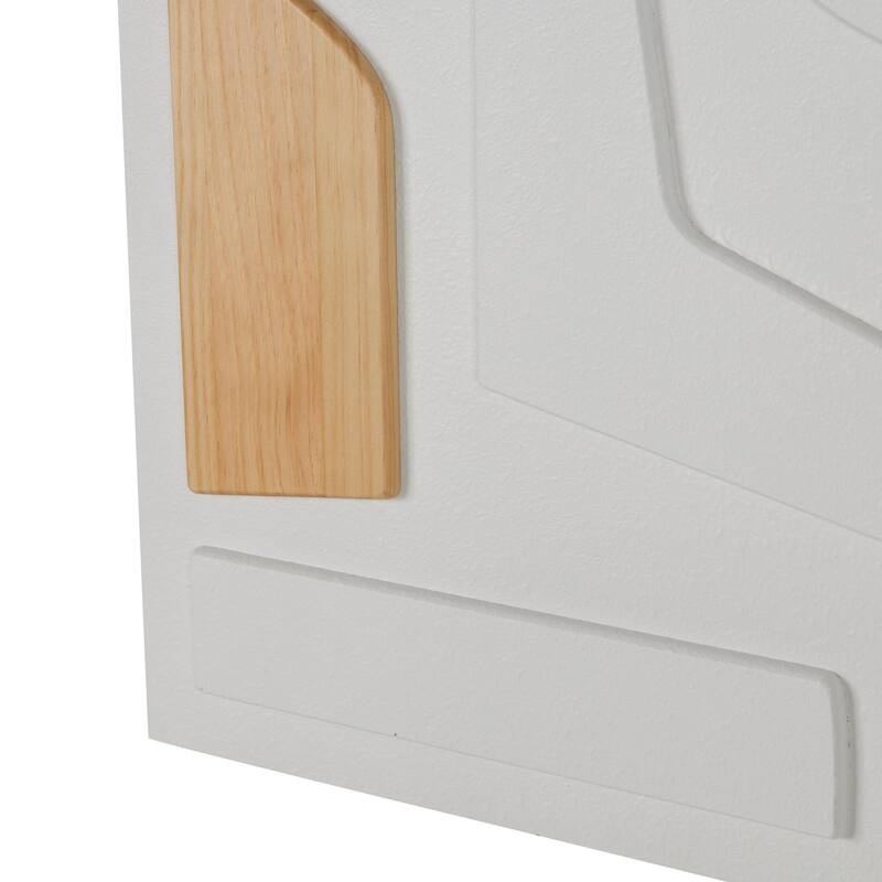 White Wood Dimensional Art Deco Shapes Geometric Home Wall Decor with Brown Accents