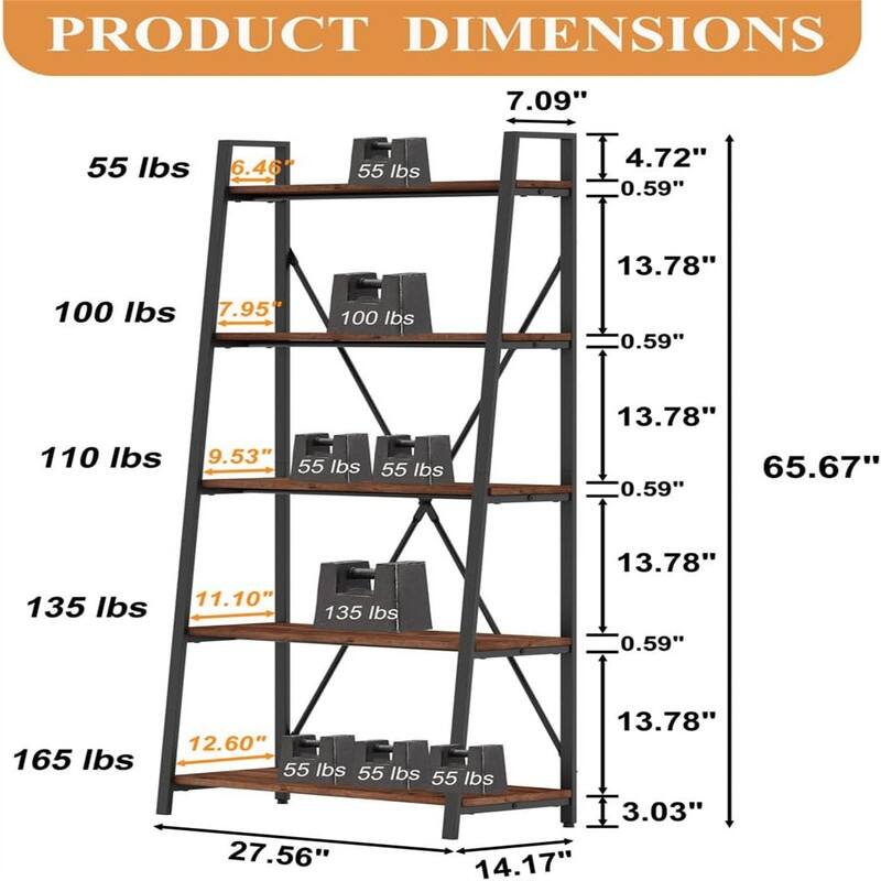 5 Tier Ladder Shelf - 14.17"D x 27.56"W x 65.55"H