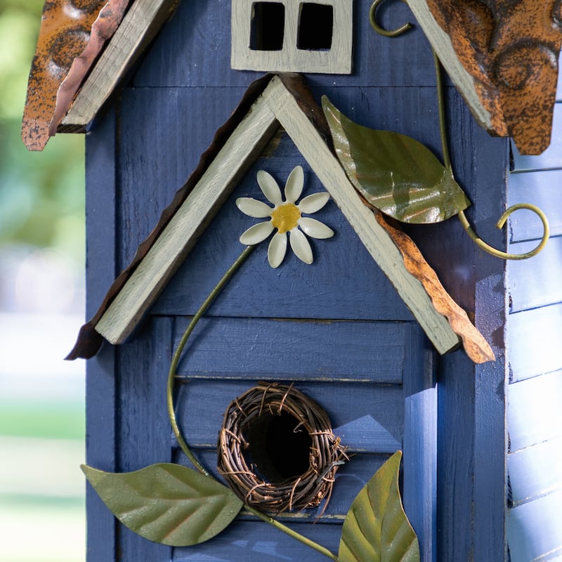 Glitzhome 24.25"H Oversized Washed Blue or White 3-Tiered Solid Wood Villa Decorative Outdoor Garden Birdhouse