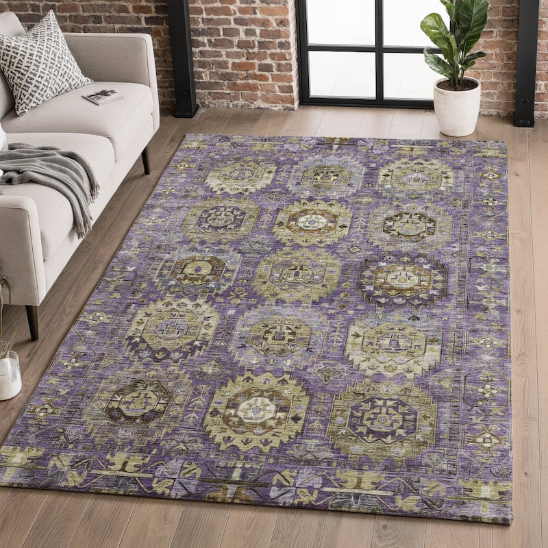 Premium Washable Super Soft Traditional Global Mayfield Rug - Eggplant - 2'6" x 3'10"