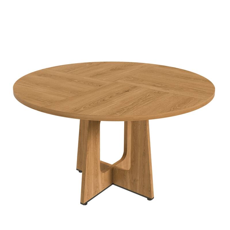 47" Round Farmhouse Dining Table for 4 - MDF with Oak Finish, 300lb Capacity, Easy Assembly