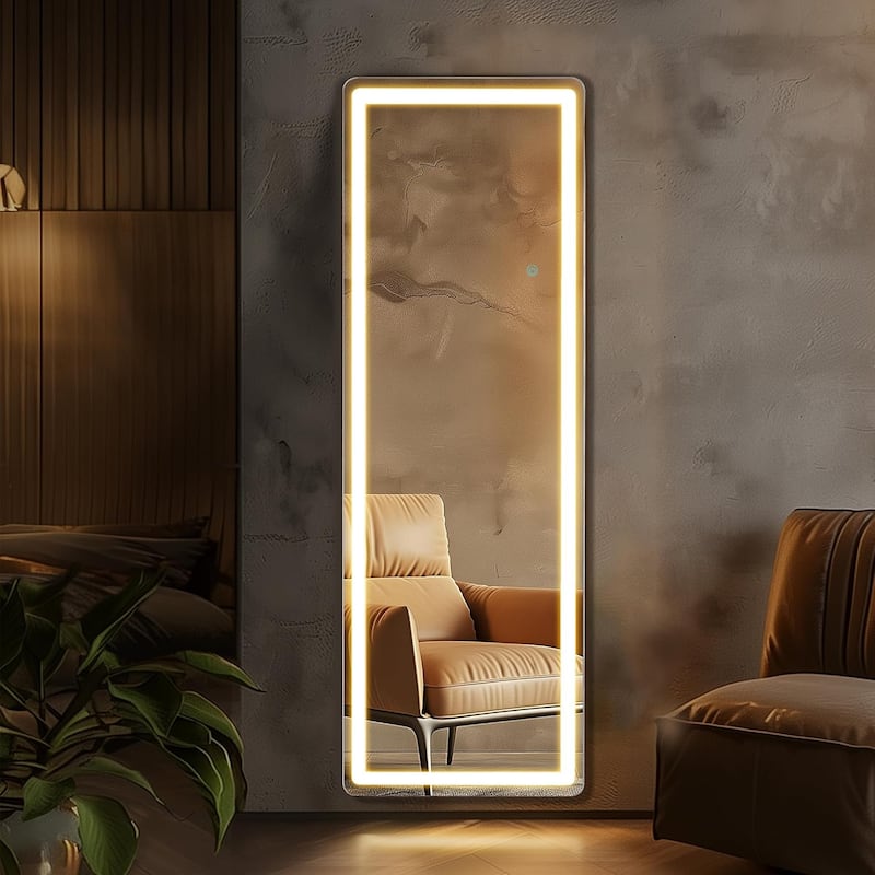 Floor Mirror with LED Light, Full Length Mirror with Stand, Hanging Mirror Wall Mounted Mirror, Full Body Mirror for Living Room