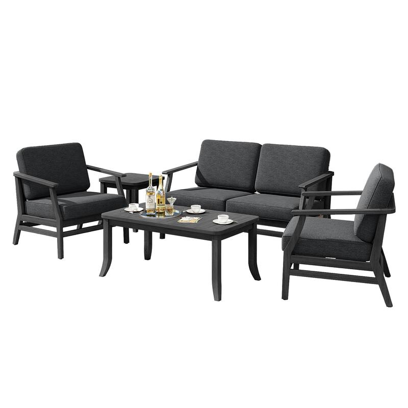 5-Piece Outdoor Teak Wood Patio Conversation Set with Cushions