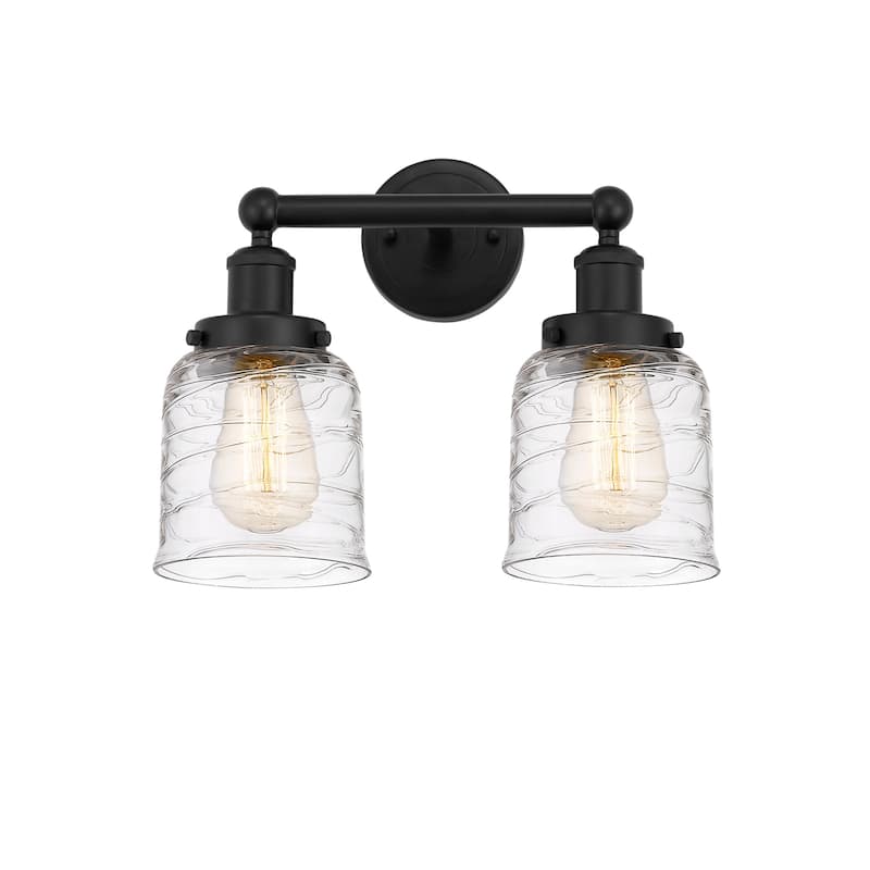 Innovations Lighting 616-2W-10-16 Bell Vanity Bell 2 Light 16" Wide - Matte Black / Clear Deco Swirl