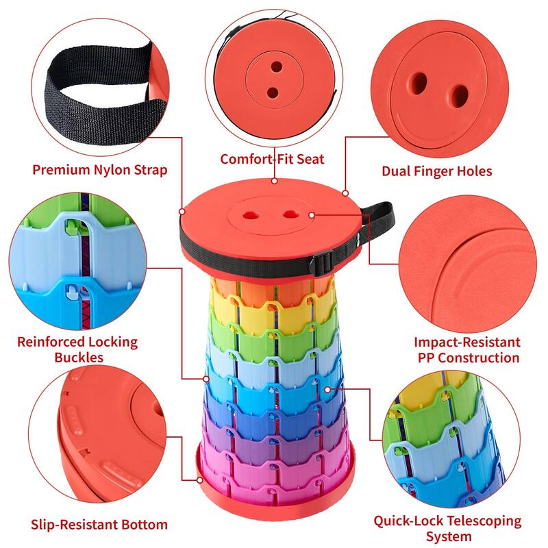 VECELO Portable Telescoping Stool Lightweight Adjustable Height Folding Stool for Camping Fishing Indoor Outdoor Plastic Seat