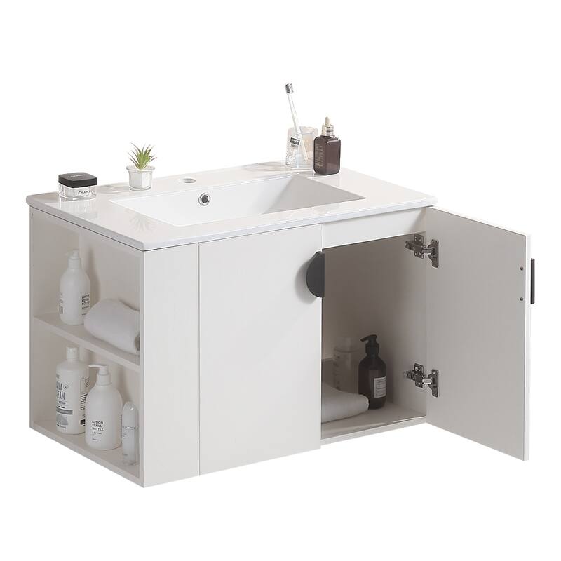 Bathroom Vanity with Sink, 2 Doors & Open Storage Shelf