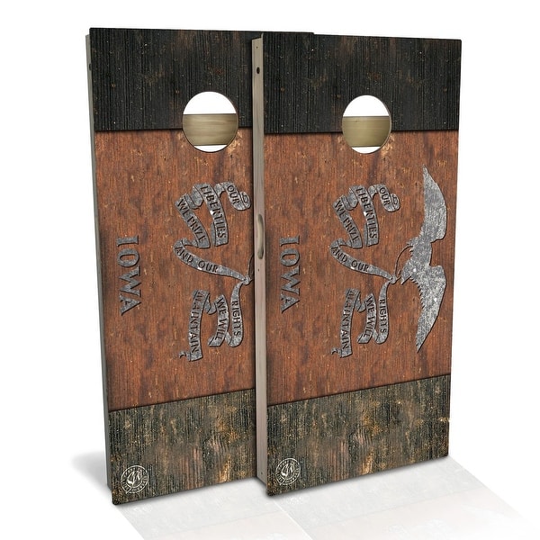 slide 2 of 9, Iowa Flag Vintage Outdoor Cornhole Board Set Backyard 2x4 - NO Accessories