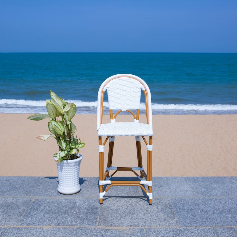 SAFAVIEH Leonica Outdoor Bistro 25-inch Seat Height Counter Stool (Fully Assembled) - 20"W x 21"D x 43"H