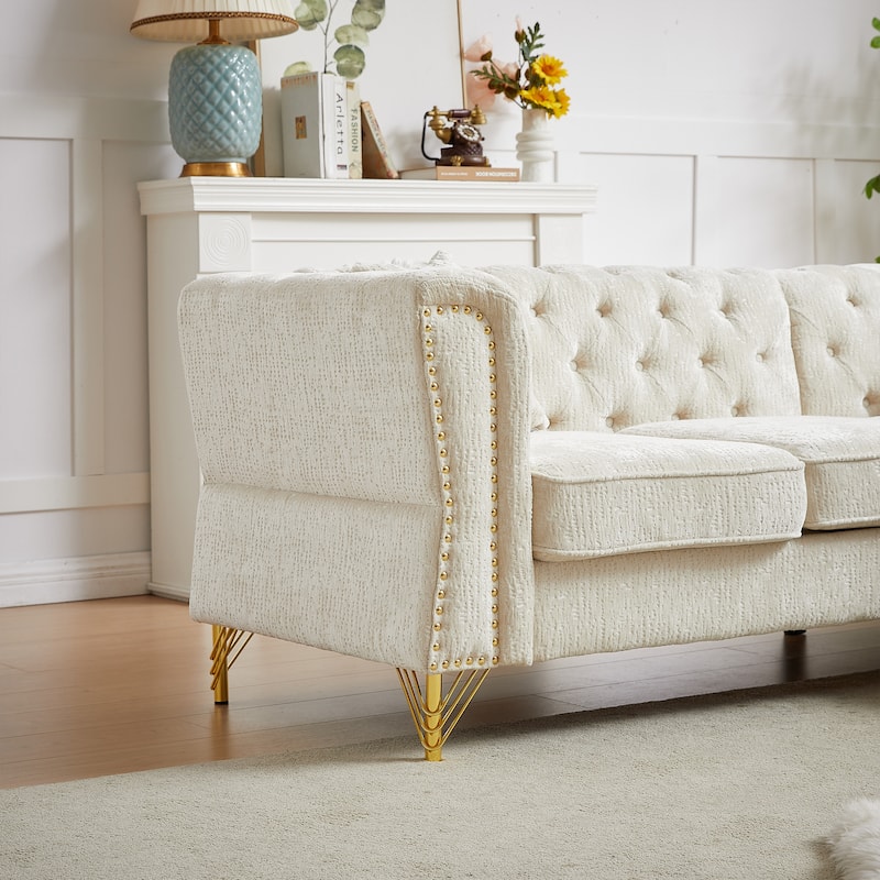 81.5" Chenille L-Shaped Sectional Sofa, 5-Seater Corner Couch with 3 Cushions