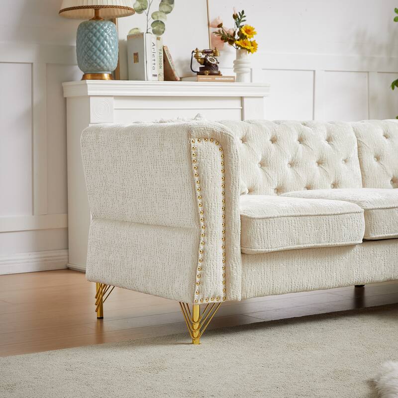 Beige 81.5'' L-Shaped 5-Seater Chenille Sectional Sofa with 3 Cushions, Stylish Corner Couch for Living Room, Bedroom