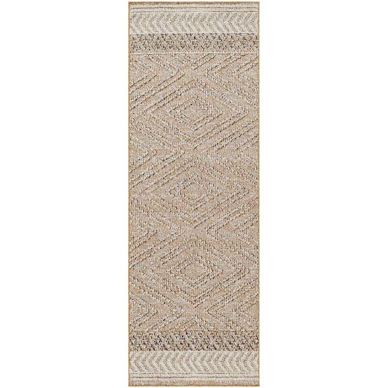 Hauteloom Areli Diamond Geometric Farmhouse Patio Outdoor Area Rug - 2'7" x 7'3" - Brown, Beige, Taupe / Areli