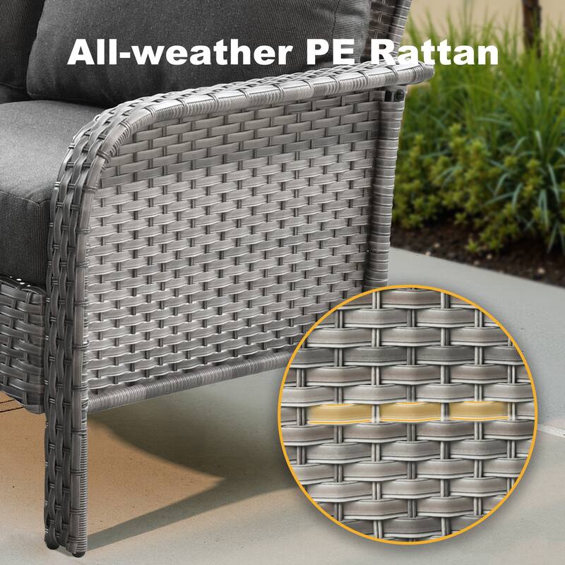 OVIOS 5 Piece Outdoor Wicker Loveseat Rocking Chair Set