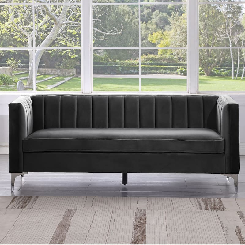 Morden Fort Modern 2 Pieces of Loveseat and Sofa Couch Set with Dutch Velvet Grey, Iron Legs