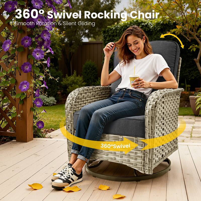 HOOOWOOO 11-piece Outdoor Patio Sofa Wicker Furniture Swivel Chair Set with 54" Fire Pit Table