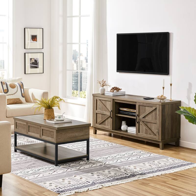Yaheetech 58" 2-Tier Farmhouse TV Stand Entertainment Console Cabinet