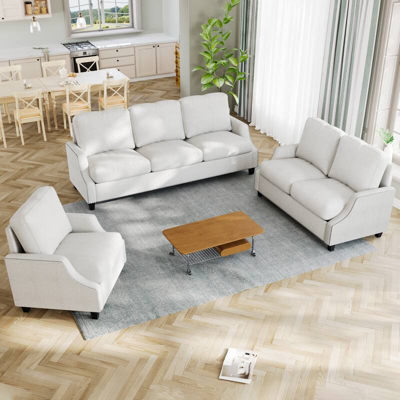 GDFStudio - Polyester 3-Piece Living Room Sofa Furniture Sets for Apartment