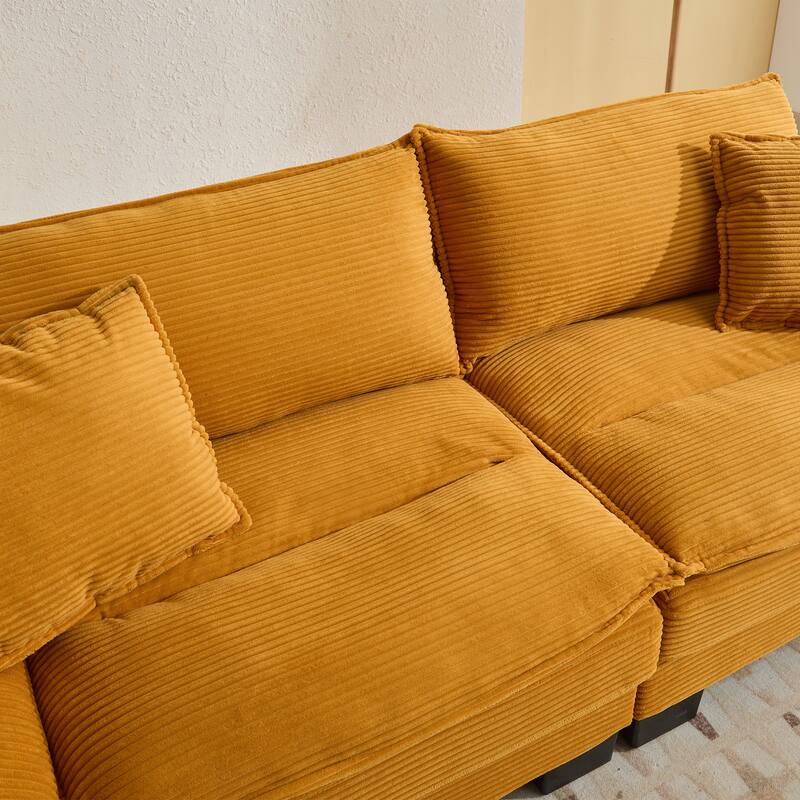 Corduroy Upholstered Loveseat Sofa, 2 Seater Sofa with Pillows, Deep Seat Sectional Sofa with Removable Cushions