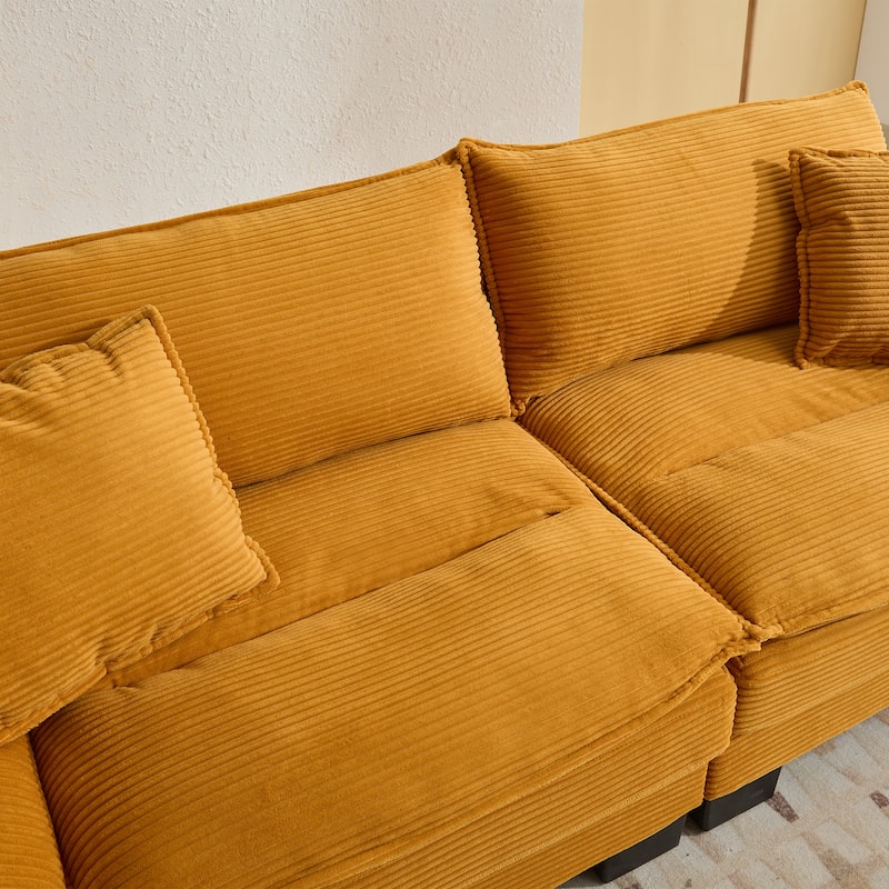 Yellow Corduroy Upholstered Sofa Sleeper Loveseat with Pillows