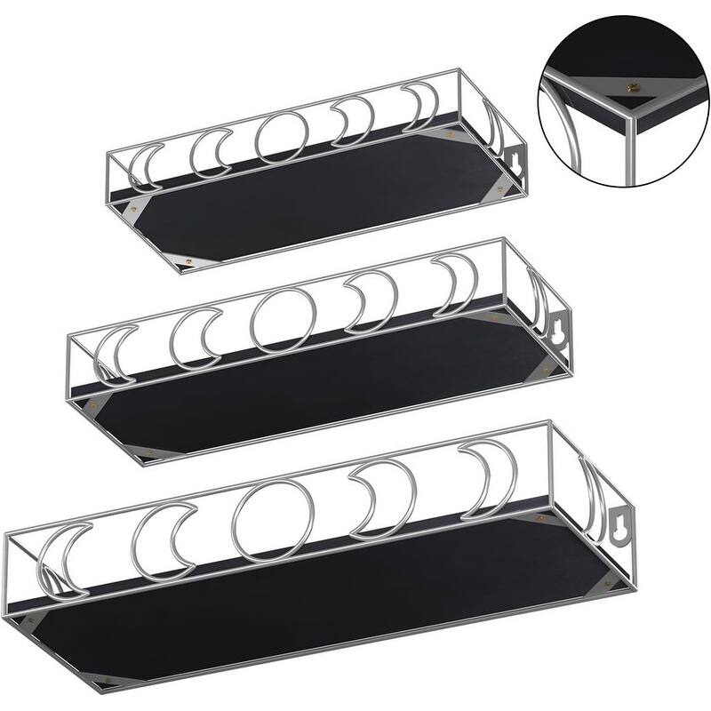 3 Pack Small Floating Book Plant Shelves - 2.75"D x 15.98"W x 5.27"H -  Black Silver