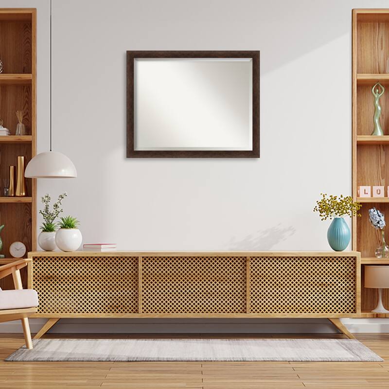 Warm Walnut Narrow Beveled Wood Framed Wall Mirror - Warm Walnut Narrow