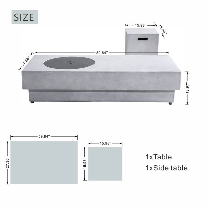 Outdoor Terrafab Composite Fire Pit Table & Propane Tank Side Table Set with Rain Cover