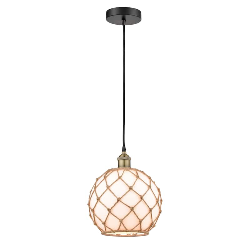 Innovations Lighting Edison - 1 Light 10" Cord Hung Mini Pendant - Black Antique Brass/White, Brown