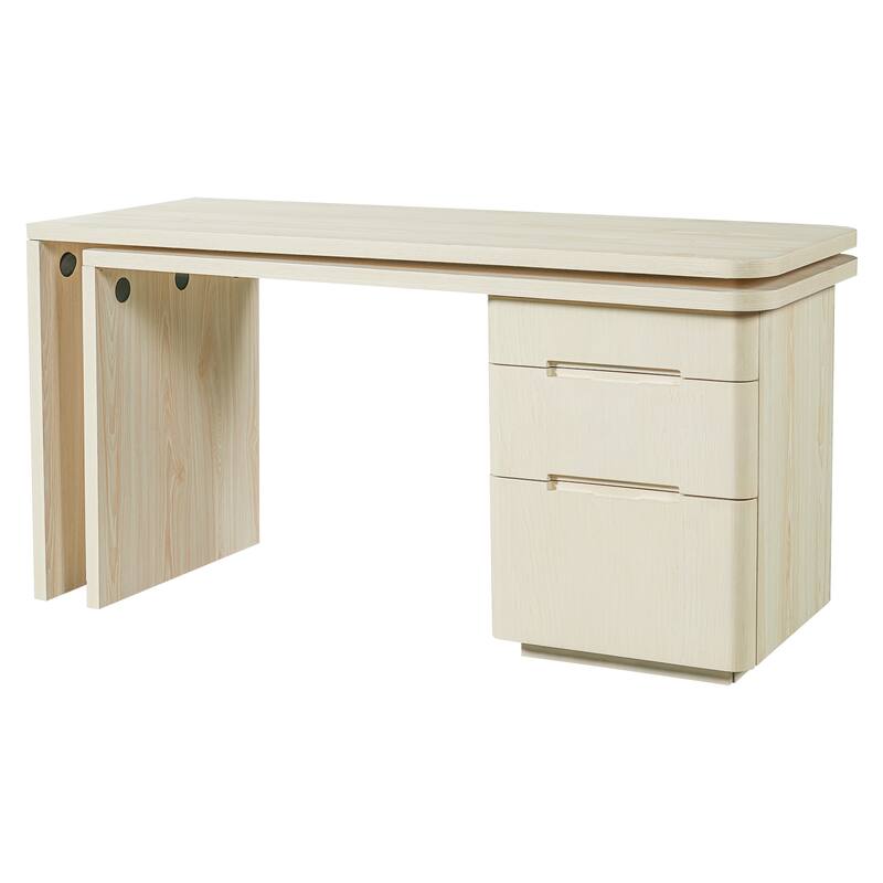 Merax 360 Modern L-Shape Rotating Desk with 3 Drawers and Space-Saving Convertible Workstation