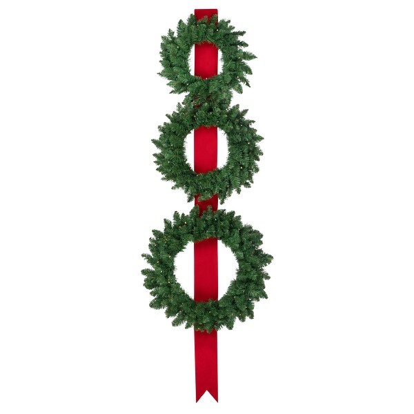 Northlight Set of 3 Pre Lit Battery Operated Wreaths On Red Ribbon Christmas Decoration 6.5