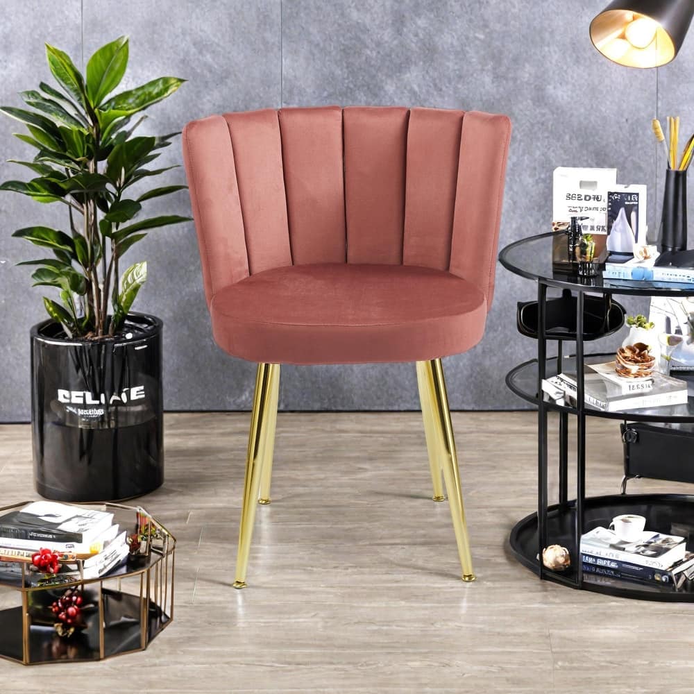 Velvet Dining Chair (Set of 2) with Golden Iron Legs, Ergonomic Backrest and Simple Assembly