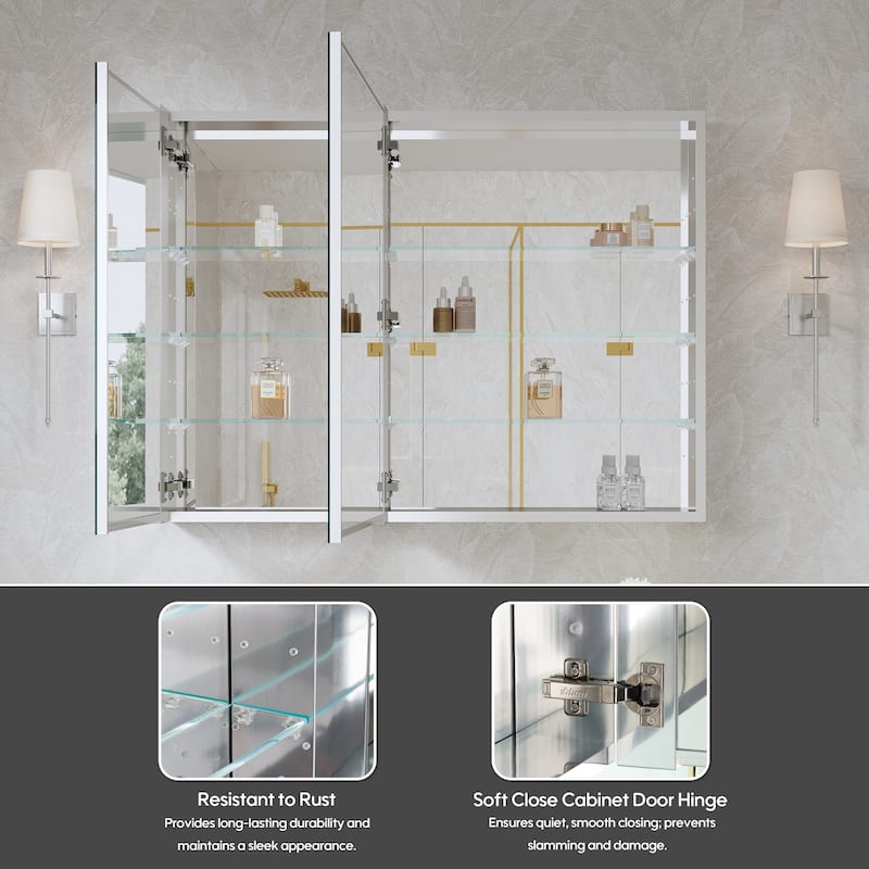 40''W X 30''H Recessed Or Surface Wall Mount Bathroom Medicine Cabinet With Adjustable Glass Shelves