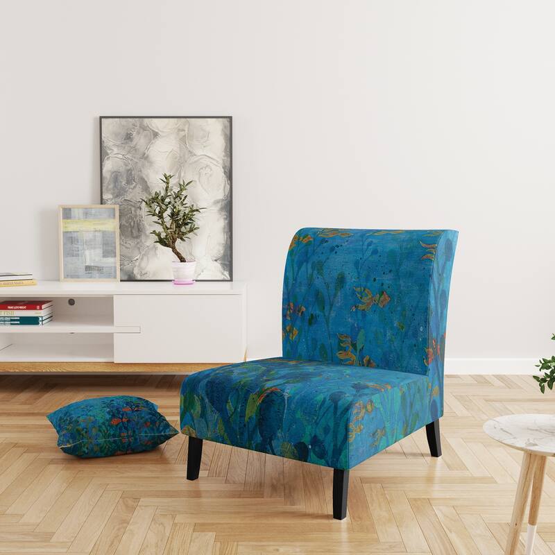 Designart "Blue Underwater Lake Leaves I" Upholstered Nautical & Coastal Accent Chair - Arm Chair