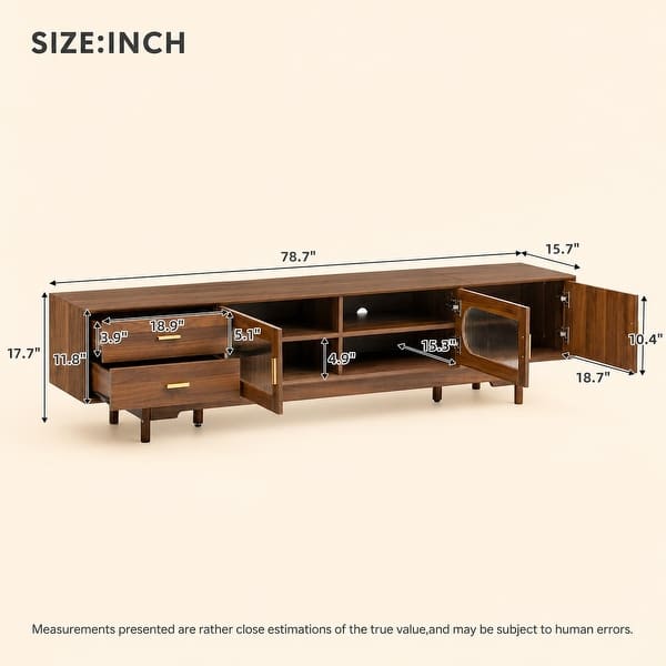 78.7 Inch TV Stand for 85 Inch TV, Modern Entertainment Center with Fluted Glass Doors, 2 Drawers Storage