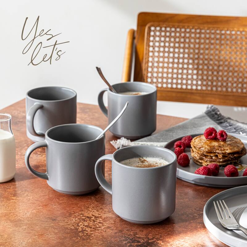 over&back Stackable 14oz Semi-Matte Stoneware Mugs, Set of 4