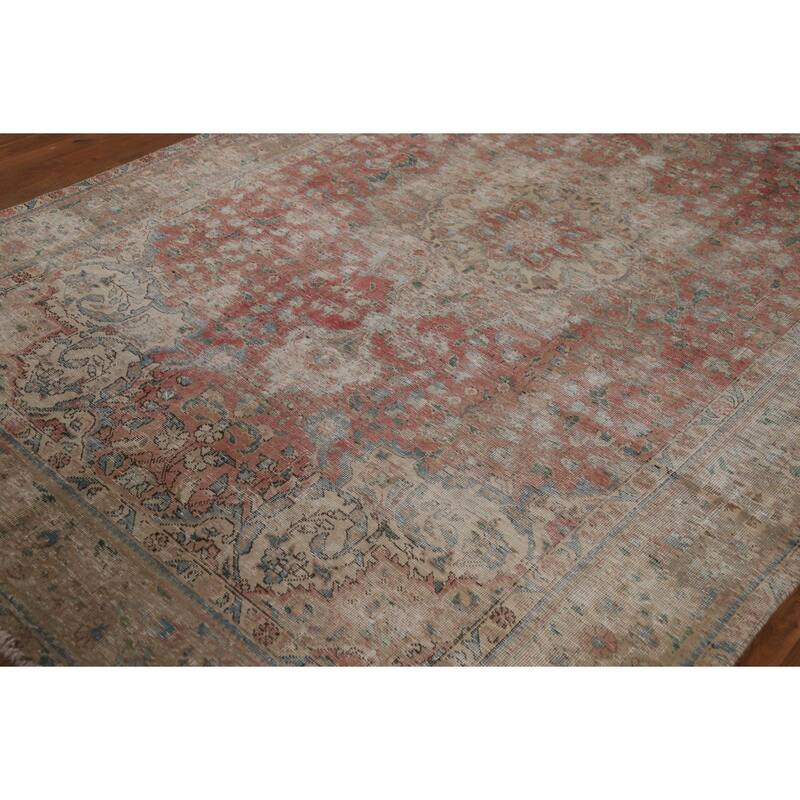 Distressed Tabriz Persian Vintage Rug Handmade Wool Carpet - 6'6" x 9'6"