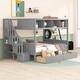 preview thumbnail 11 of 28, Twin over Full Bunk Bed with Shelfs, Storage Staircase and 2 Drawers Grey