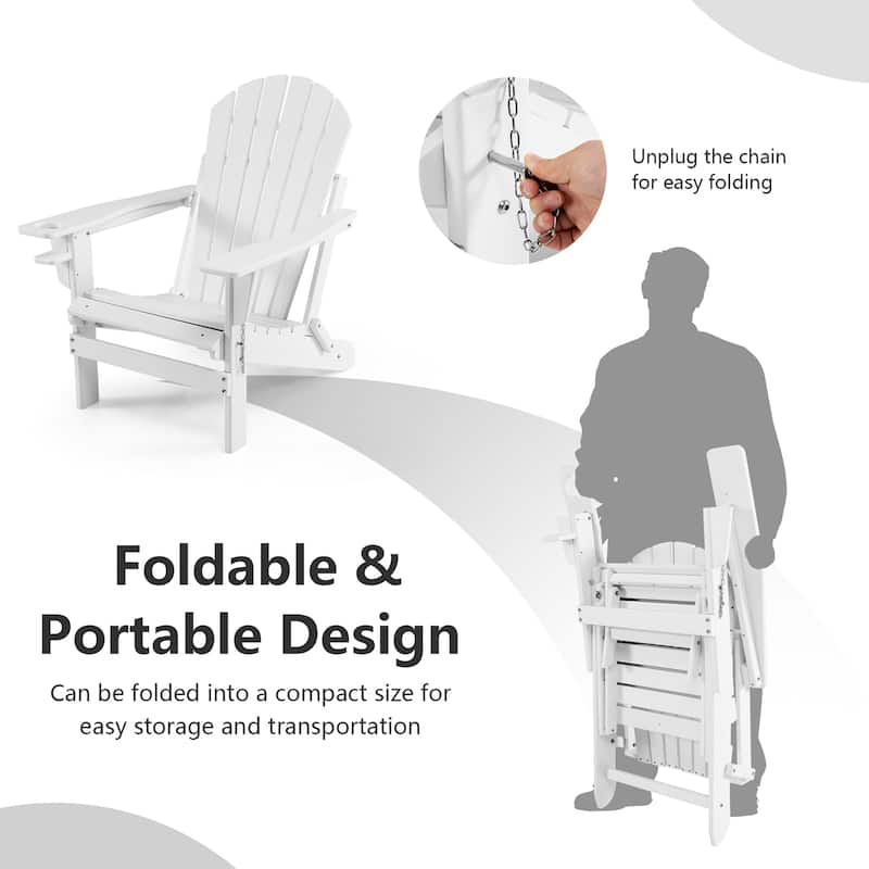 Costway Patio Folding Adirondack Chair HDPE All-Weather Pull-Out - 30''x 53''x 36.5''