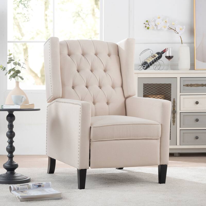 27.16" Manual Wing Recliner Chair: Classic Recliner Design, Comfortable and Stylish - Beige+Fabric