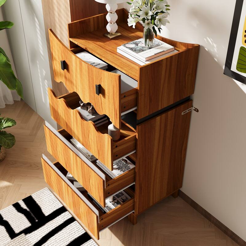 Modern Wooden Chest of Drawers with Wavy Front Design, 4-Drawer Storage Cabinet for Bedroom or Living Room