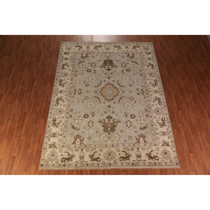 Earth Tone Oushak Indian Area Rug Hand-Knotted Floral Wool Carpet - 9'0"x 11'10"