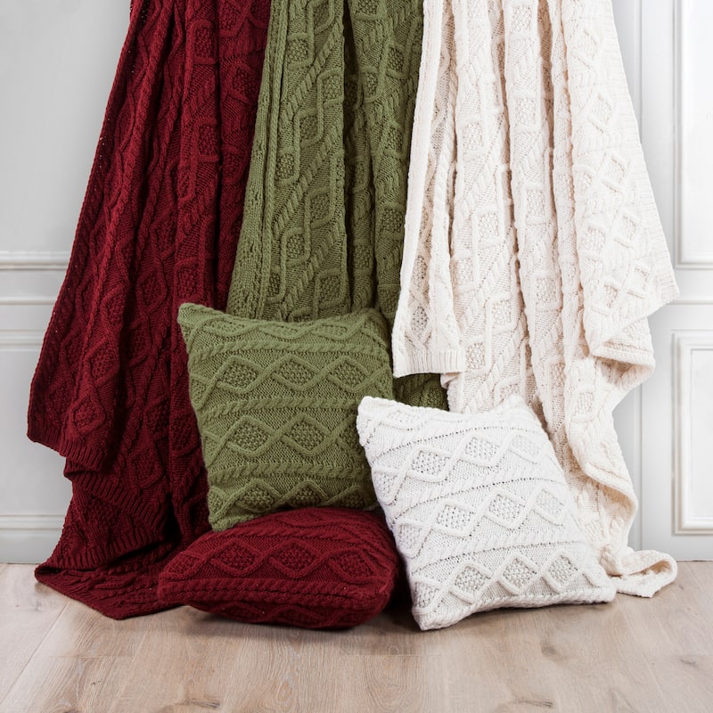 HiEnd Accents Cable Knit Soft Wool Throw Blanket, 50"x60"
