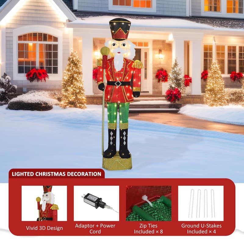 VEIKOUS 5.9FT Lighted Nutcracker Soldier Sign, LED Christmas Yard Decoration with 100 Warm White Lights