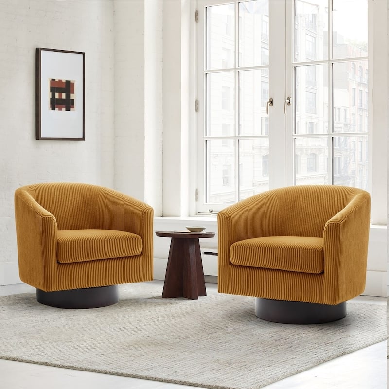 Modern 360° Swivel Corduroy Barrel Chair, Accent Armchair For Living Room - Set of 2 - Orange/Set