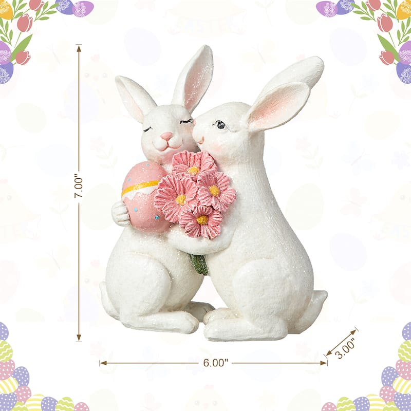 Glitzhome Easter Resin Bunny Table Decor Rabbit Figurines Lovely Gifts