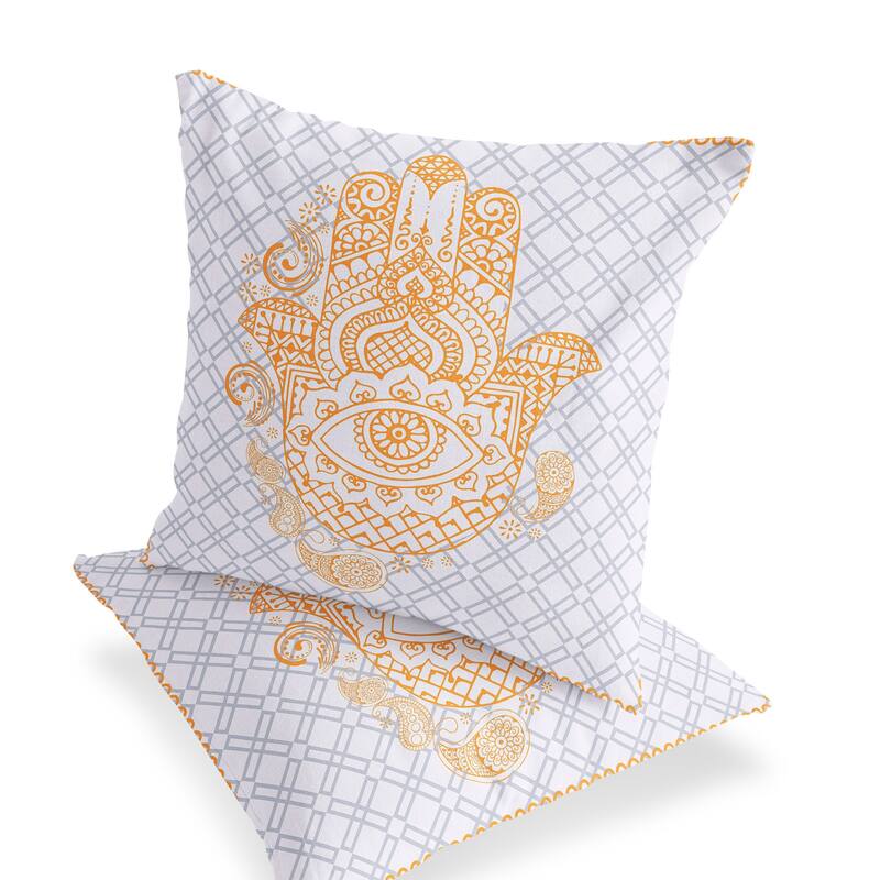 HomeRoots Set of Two 16" X 16" Gray and Gold Blown Seam Hamsa Indoor Outdoor Throw Pillow - 16.00' X '16.00' X '5.00