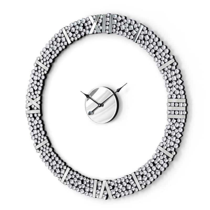 Foldable-Frame Round Wall Clock Adorned with Crystals