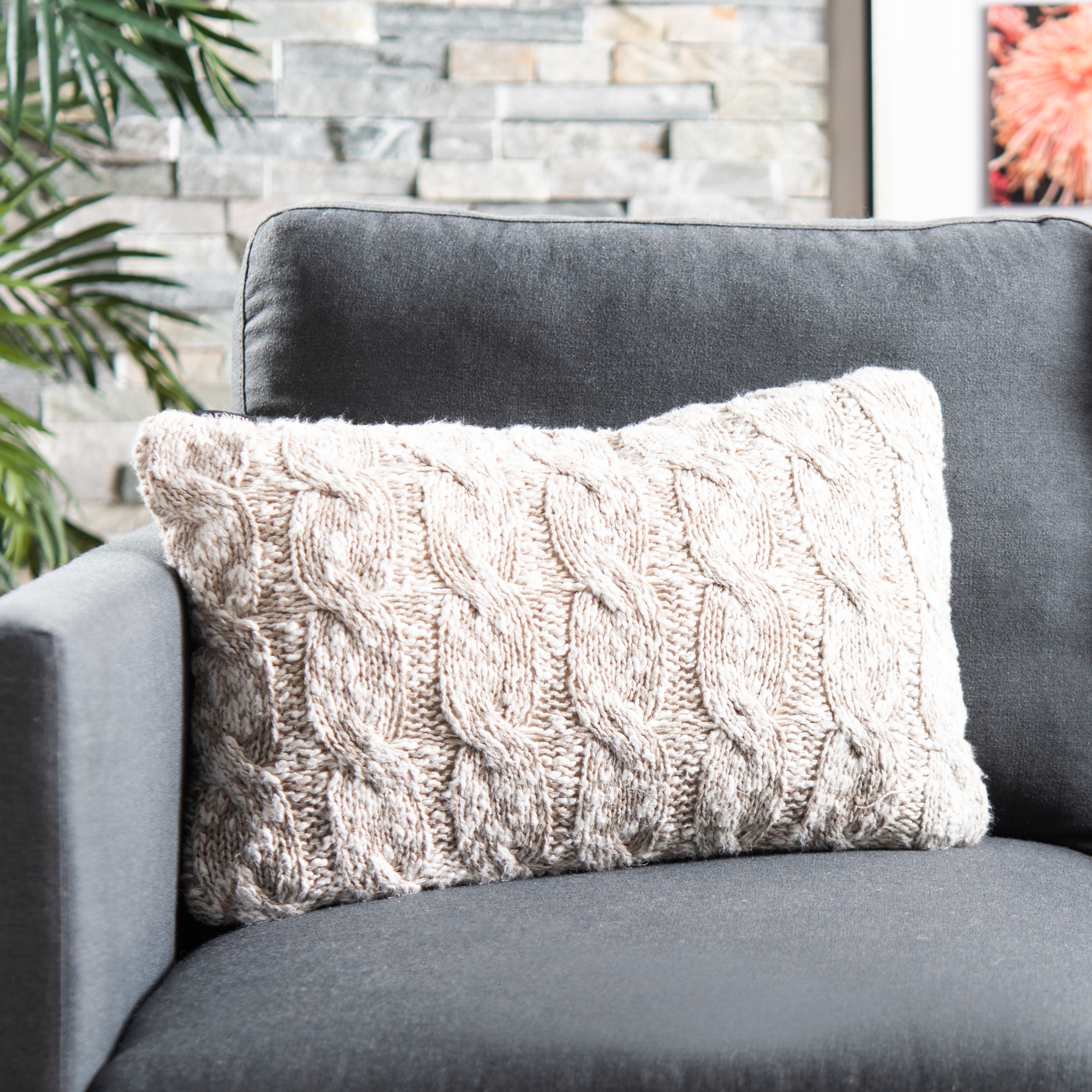 SAFAVIEH 20-inch Chunky Knit Stone / Natural Decorative Pillow