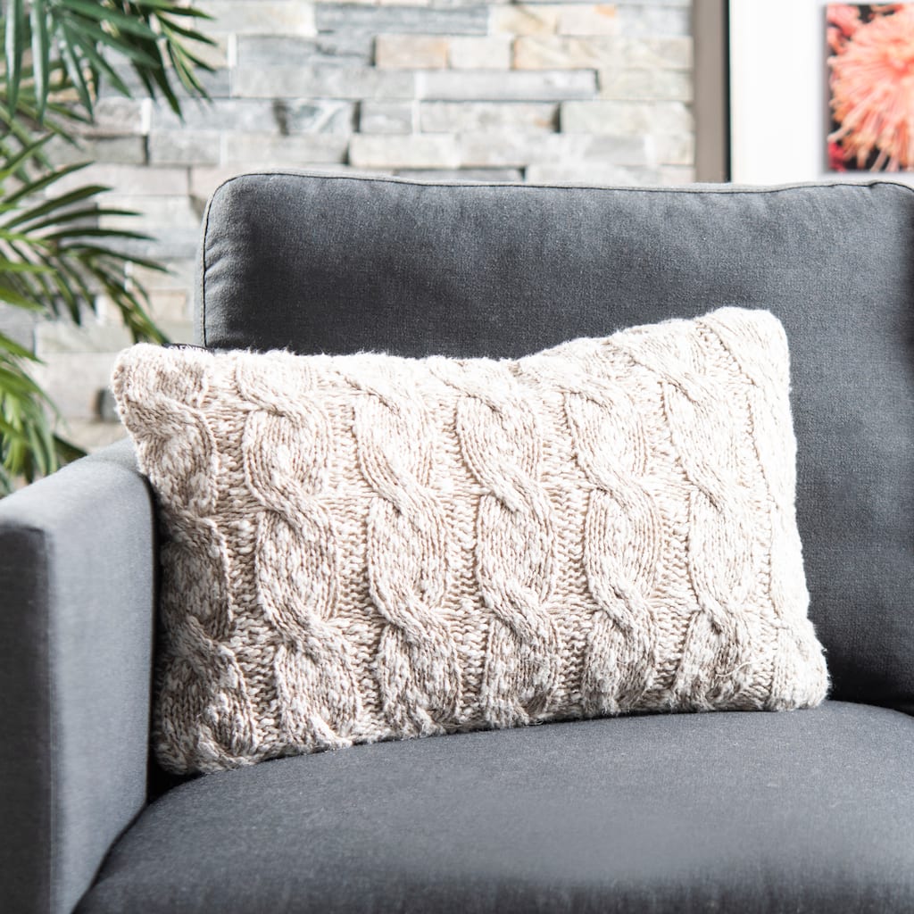 SAFAVIEH Geja 20-inch Chunky Knit Stone / Natural Decorative Pillow